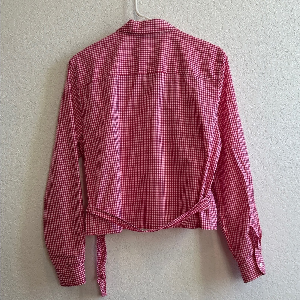 Vintage Evan Picone Pink Gingham Wrap Blouse - Picture 5 of 9